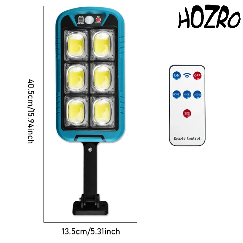 Lampa solara HOZRO, LED ZB150A cu senzor de miscare, carcasa rezistenta, eficienta energetica ridicata, protectie la intemperii, ideala pentru iluminatul exterior, gradini, terase si spatii comerciale HOZRO
