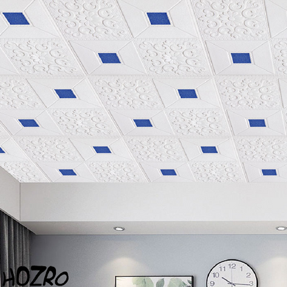 Tapet 3D autoadeziv, Model pentru Tavan/Perete, design modern, foarte usor de montat, Alb/Albastru HOZRO