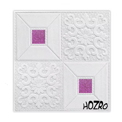 Tapet 3D autoadeziv, Model pentru Tavan/Perete, design modern, foarte usor de montat, Alb/Mov HOZRO