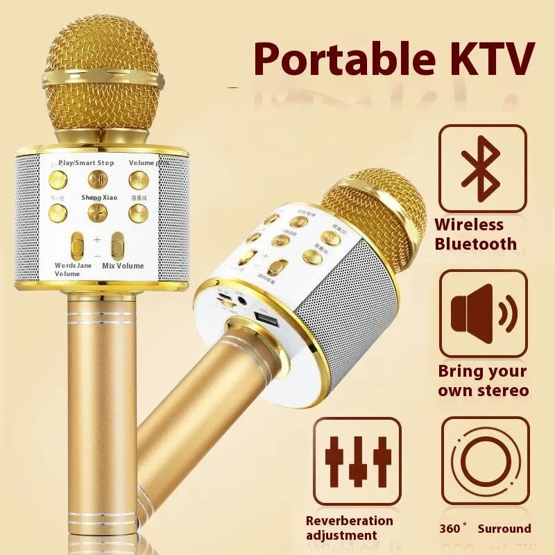 Microfon Wireless pentru Karaoke cu Bluetooth, Gold– Distracția începe aici! BESTSELLS