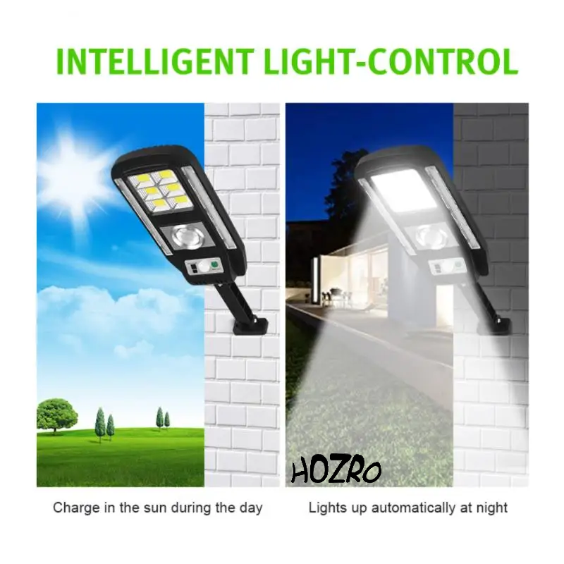 Lampa stradala HOZRO, cu incarcare solara, 89 LED, Senzor de miscare/amurg/stare de veghe, Telecomanda, Model CL-728, Negru HOZRO