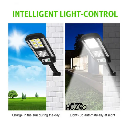 Lampa stradala HOZRO, cu incarcare solara, 89 LED, Senzor de miscare/amurg/stare de veghe, Telecomanda, Model CL-728, Negru HOZRO