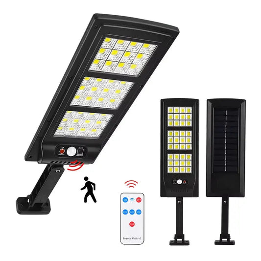 Lampa solara de perete HOZRO. SL-144 COB cu senzor de miscare, telecomanda, incarcare solara, 144 LED-uri super-luminoase, rezistenta la apa, ideala pentru exterior HOZRO