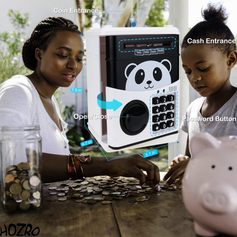 Pusculiță digitală HOZRO, cu Cifru si afișaj LED, model Panda, încuietoare electronică și design drăguț de panda, ideală pentru copii pentru a învăța economisirea și gestionarea banilor HOZRO