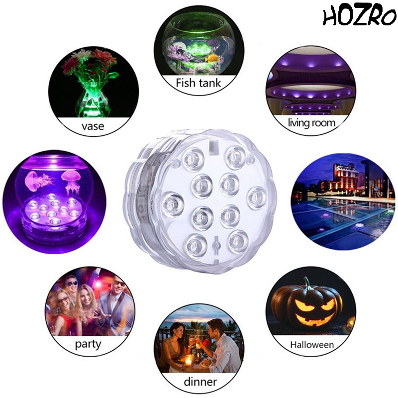 Set 4 Lămpi LED Subacvatice HOZRO, pentru Piscină – 16 Culori RGB, 4 Moduri de Iluminare, Rezistență la Apă IP68, cu 4 Telecomenzi Wireless, 10 Mărgele LED Ultra-Luminoase, Material Plastic Durabil, Economisire de Energie, pentru Interior și Exterior HOZRO