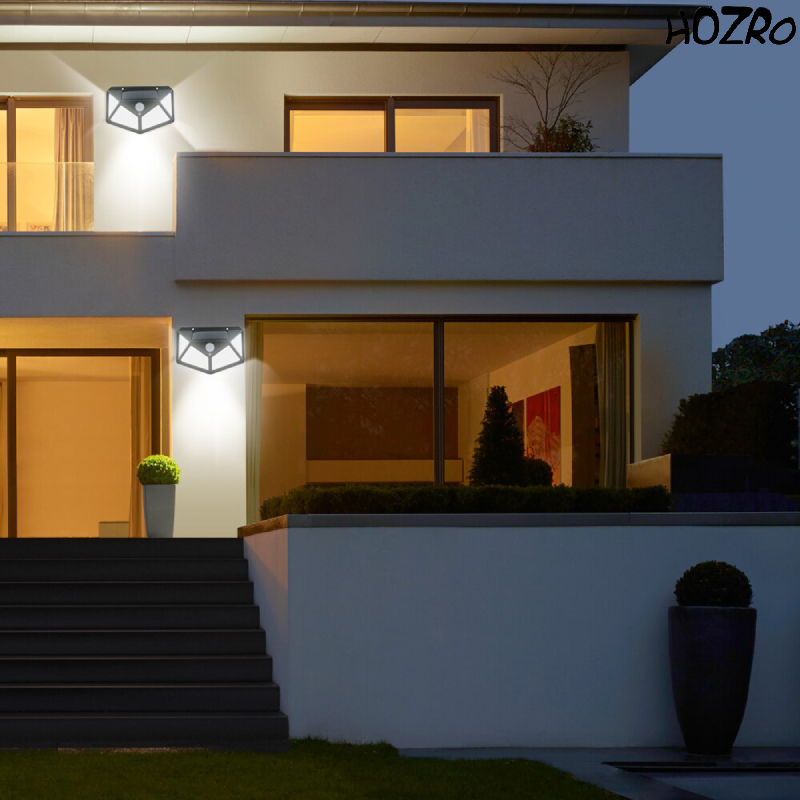 Lampă Solară cu 180 LED-uri HOZRO, Iluminare Puternică, Încărcare Solară, Senzor de Mișcare, Rezistentă la Intemperii HOZRO