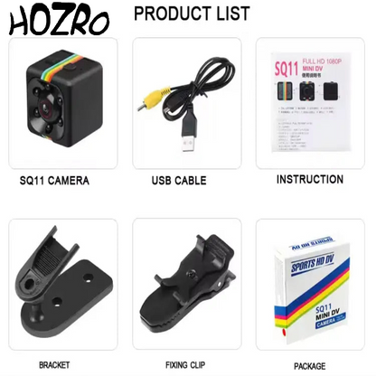 Camera mini spion HOZRO, FULL HD SQ11 cu detectare a mișcării, dimensiuni 23x23x22 mm, Negru - Compactă și Discretă pentru Supraveghere de Înaltă Calitate HOZRO