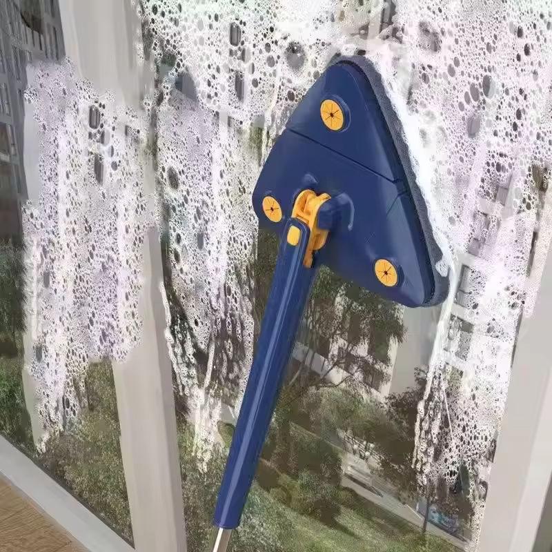 Mop HOZRO, Triunghi Albastru – Sistem de Curățare cu 2/3/4/5 Lavete Microfibră, Ideal pentru Podele și Colțuri Înguste HOZRO