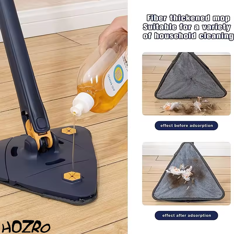 Mop HOZRO, Triunghi Albastru – Sistem de Curățare cu 2/3/4/5 Lavete Microfibră, Ideal pentru Podele și Colțuri Înguste HOZRO
