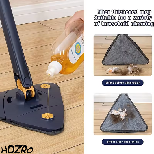 Mop HOZRO, Triunghi Albastru – Sistem de Curățare cu 2/3/4/5 Lavete Microfibră, Ideal pentru Podele și Colțuri Înguste HOZRO
