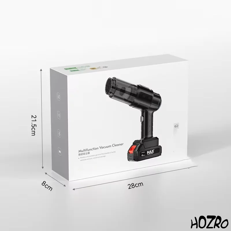Aspirator Auto 6 in 1 Fara Fir HOZRO, pentru Casa, Masina, Calculator, Birou, Putere 100W, 2 Acumulatori, Eficienta Mare, Functii de Aspirare, Suflare, Vidare, Filtru HEPA, Perie Detailing, Negru HOZRO