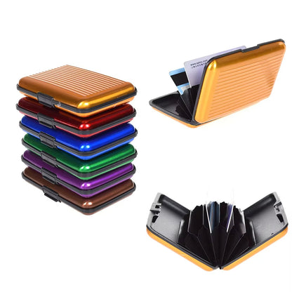 Portofel Carduri din Aluminiu HOZRO, cu Protecție RFID, Design Compact și Rezistent la Șocuri, 6 Compartimente Interioare, Închidere cu Clamă, Ideal pentru Carduri Bancare, Documente, Abonamente și Vizite – Varianta Unisex, Multicolor HOZRO