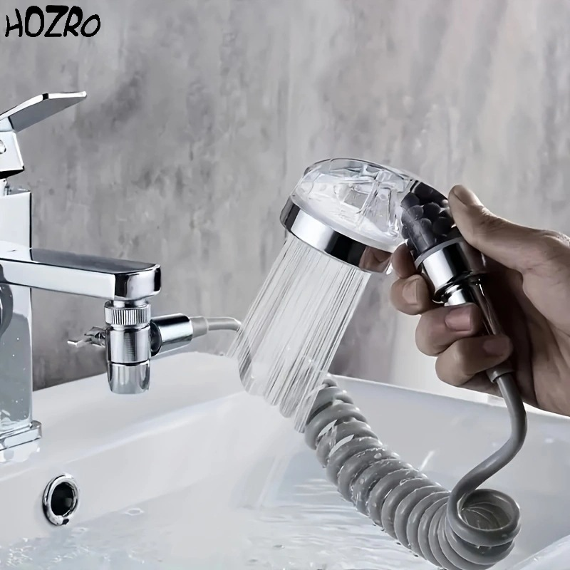 Extensie Duș HOZRO, pentru Robinet – Furtun Flexibil 22.5 cm, Filet G1/2, Compatibil cu Bateria de Baie și Bucătărie, Jet Reglabil, Instalare Rapidă, Argintiu HOZRO