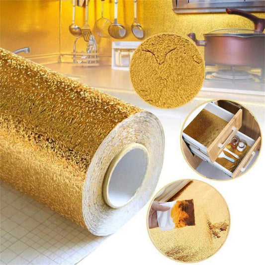 Autocolant Folie Auriu HOZRO, Decor Autoadeziv, Rezistent și Ușor de Aplicat, Ideal pentru Mobilă, Pereți sau Proiecte DIY HOZRO