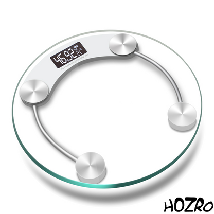 Cântar de Baie HOZRO, Rotund, Model 2003A – Design Modern și Elegant, Platformă din Sticlă Securizată, Afișaj Digital LCD, Funcție de Oprire Automată și Capacitate de Până la 180 kg HOZRO
