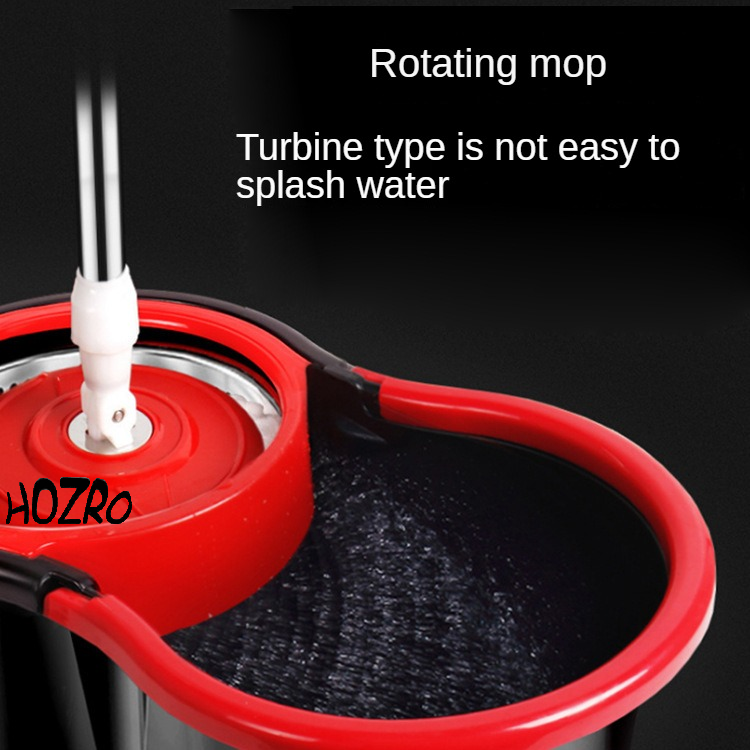 Mop Rotativ 360° HOZRO, Spin Turbo, 3 în 1, cu Găleată pe Roti și Două Camere, Rezerve Incluse, Rotor Metalic, Mâner Telescopic, Microfibră, Roșu/Negru, 45x26x21 cm HOZRO