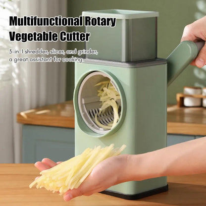 Razatoare multifunctionala, cu manivela 3 in 1, pentru legume/fructe/branzeturi, cu 3 tipuri de lame rotative BESTSELLS