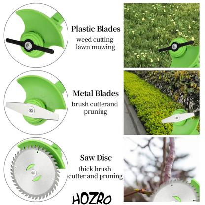 Motocoasa Electrica HOZRO, 1500W cu 2 Acumulatori 48V, Roti Detasabile si 3 Unghiuri de Taiere – Accesorii Incluse, Design Rezistent din ABS si Metal, Verde HOZRO