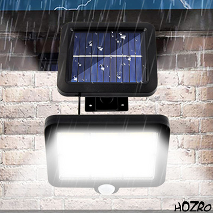 Lampă Solară Exterior HOZRO, cu 120 LED-uri Puternice, Senzor de Mișcare și de Lumină, Panou Solar Ajustabil, Impermeabilă și Eficientă Energetic – Iluminare Automată pentru Curte, Grădină, Alei sau Garaj HOZRO