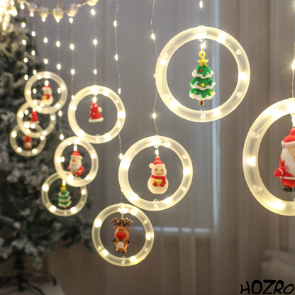 🎄 Ghirlandă Luminoasă HOZRO, de Crăciun cu 10 Inele Suspendate, 3 Metri – Figurine Festive 3D și LED cu Lumină Caldă ✨ HOZRO