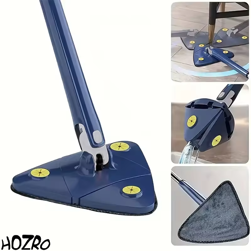 Mop HOZRO, Triunghi Albastru – Sistem de Curățare cu 2/3/4/5 Lavete Microfibră, Ideal pentru Podele și Colțuri Înguste HOZRO