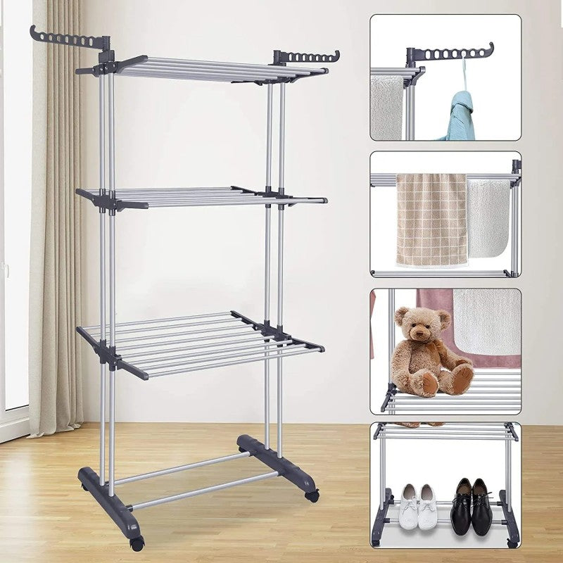 Uscător Vertical pentru Rufe și Haine – 3 Niveluri- Mobil, Pliabil, Suport Umerașe, Înălțime 175 cm BESTSELLS