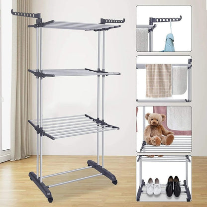 Uscător Vertical pentru Rufe și Haine – 3 Niveluri- Mobil, Pliabil, Suport Umerașe, Înălțime 175 cm BESTSELLS
