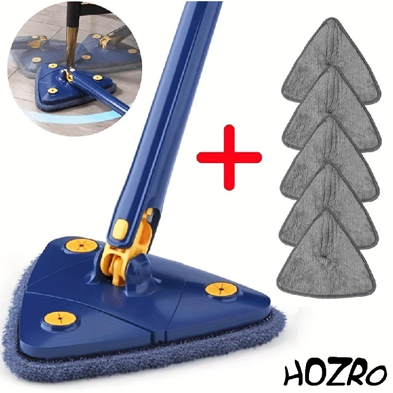 Mop HOZRO, Triunghi Albastru – Sistem de Curățare cu 2/3/4/5 Lavete Microfibră, Ideal pentru Podele și Colțuri Înguste HOZRO