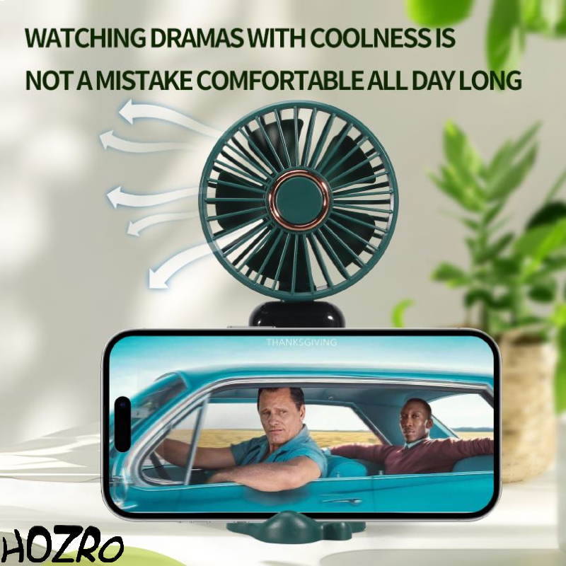 🎁 1+1 GRATIS – Ventilator Portabil HOZRO, 4 în 1 cu Aromaterapie 💨 De Mână, Birou, Gât, LCD, USB, 12h Autonomie, Verde Închis, 4000 mAh HOZRO