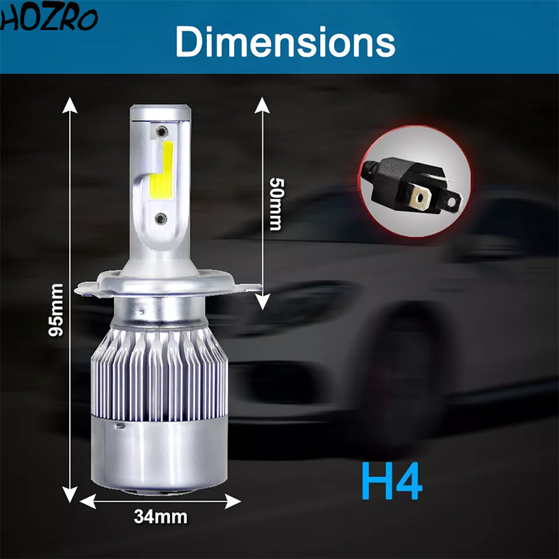 Bec LED Auto HOZRO, C6 H4, 36W 3800LM, lumină albă 6000K, tehnologie COB, economisire de energie și durată de viață extinsă, compatibil pentru faruri mașini și motociclete HOZRO