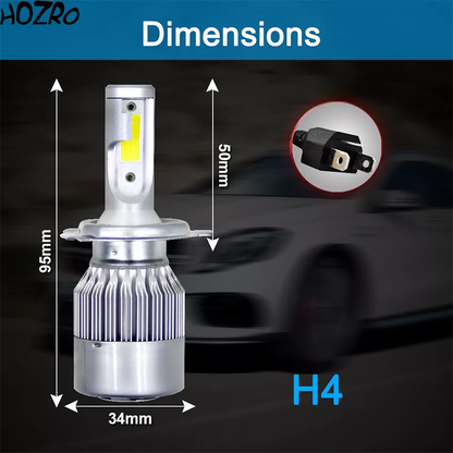 Bec LED Auto HOZRO, C6 H4, 36W 3800LM, lumină albă 6000K, tehnologie COB, economisire de energie și durată de viață extinsă, compatibil pentru faruri mașini și motociclete HOZRO