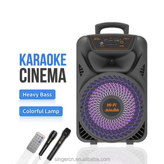 Boxă Portabilă HOZRO, Model ZQS-8173 cu Bluetooth, Microfon Wireless, Putere Mare, Lumini LED Party, Radio FM și Baterie Reîncărcabilă – Sistem Audio Ideal pentru Karaoke, Petreceri și Evenimente HOZRO
