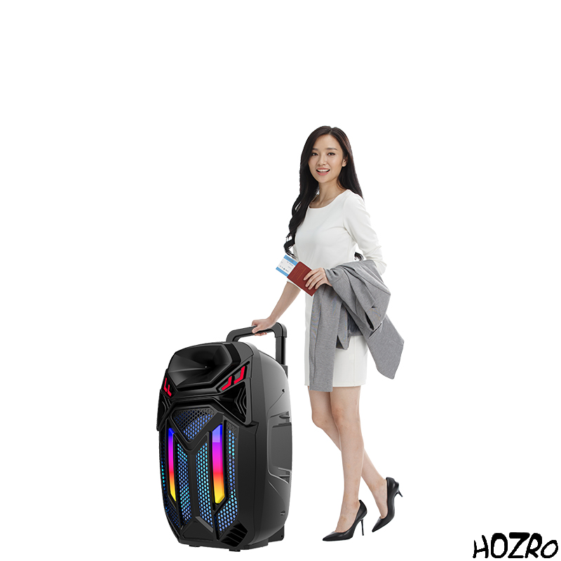 Boxă Portabilă HOZRO, Model ZQS-15108 cu Bluetooth, Microfon Wireless, Putere Mare, Efecte Luminoase LED, Radio FM și Baterie Reîncărcabilă – Sistem Audio Profesional pentru Karaoke, Petreceri și Evenimente HOZRO
