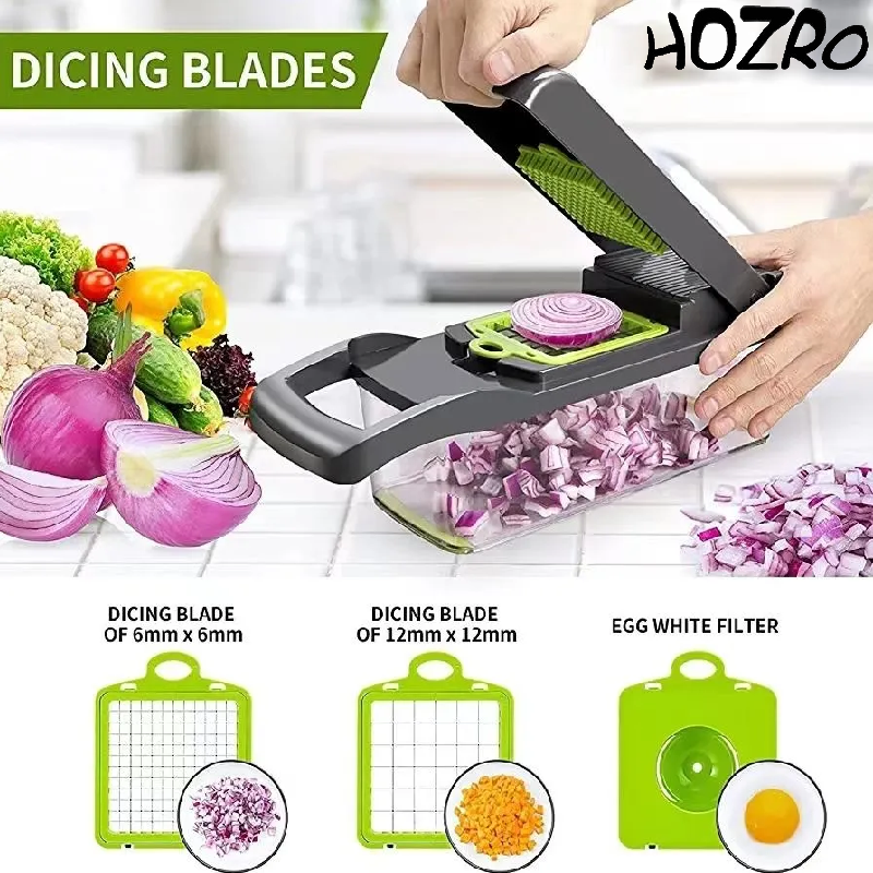 Răzătoare Multifuncțională HOZRO, cu 15 Piese – Set Complet de Bucătărie cu Lame din Oțel Inoxidabil, Accesorii pentru Tăiere, Feliere, Julienne, Cuburi și Deco­jire, Ideală pentru Legume, Fructe și Patiserie, Ușor de Curățat și Depozitat HOZRO
