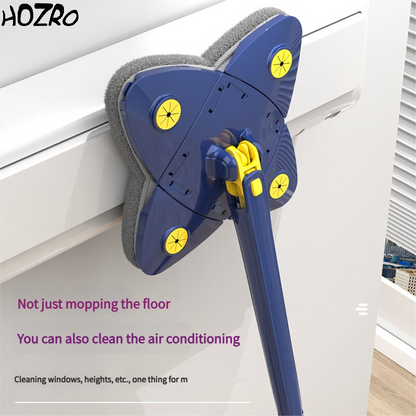 Mop Plat cu 4 Colturi , Versatil, Cap Rotativ 360°, Sistem Revolutionar de Stoarcere, Usor de Folosit, Uscat, Umed, 140 cm, Albastru Inchis HOZRO