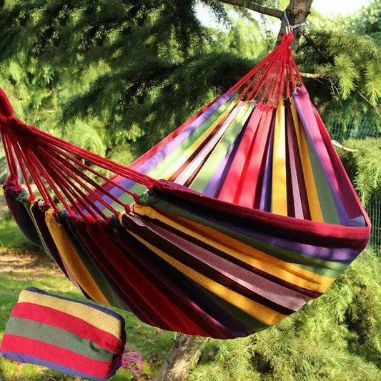 Hamac din bumbac, pentru doua persoane, suporta maxim 180 kg, dimensiune 260 x 150 cm, sfori ancorare copac, husa hamac, Rosu 🌿 BESTSELLS