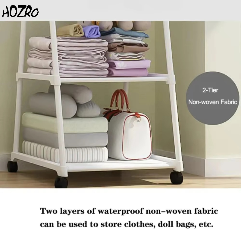 Suport Triunghiular HOZRO, pentru Haine și Umerașe, cu 2 Rafturi Inferioare pentru Depozitare, Design Compact și Stabil, Ideal pentru Dormitor, Hol sau Dressing HOZRO