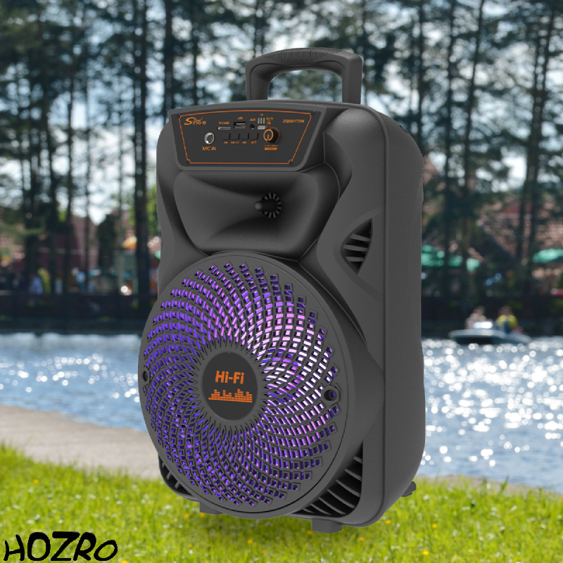 Boxă Portabilă HOZRO, Model ZQS-8173 cu Bluetooth, Microfon Wireless, Putere Mare, Lumini LED Party, Radio FM și Baterie Reîncărcabilă – Sistem Audio Ideal pentru Karaoke, Petreceri și Evenimente HOZRO