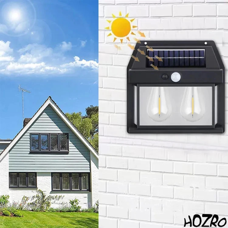 Lampa Solara de Perete HOZRO, Model KT-666, cu 2 Becuri LED, Senzor de Miscare, 2W, 17x18 cm HOZRO