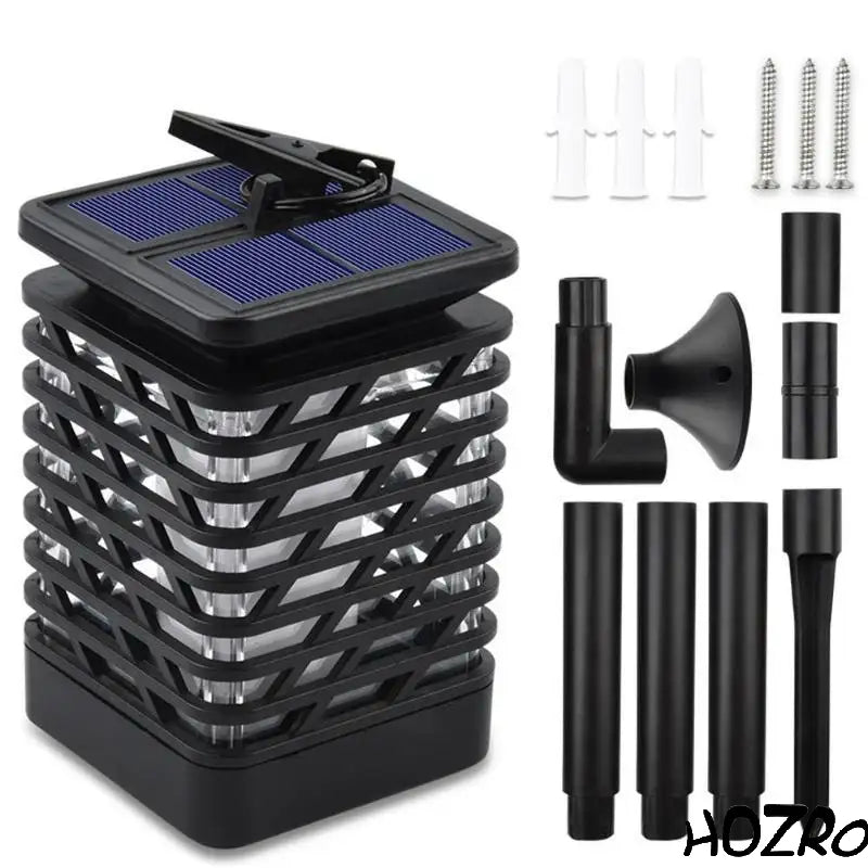 Lampa Solara HOZRO, Tip Flacara, Design Elegant, 90x90x145mm, Material ABS Durabil, Baterie Reincarcabila 1500mAh, Temperatura Culoare 1400K-1600K, Efect de Flacara Realist, Negru HOZRO