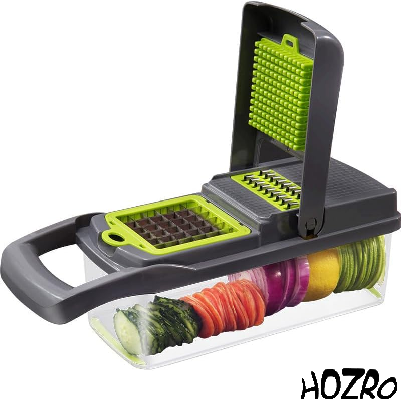 Răzătoare Multifuncțională HOZRO, cu 15 Piese – Set Complet de Bucătărie cu Lame din Oțel Inoxidabil, Accesorii pentru Tăiere, Feliere, Julienne, Cuburi și Deco­jire, Ideală pentru Legume, Fructe și Patiserie, Ușor de Curățat și Depozitat HOZRO
