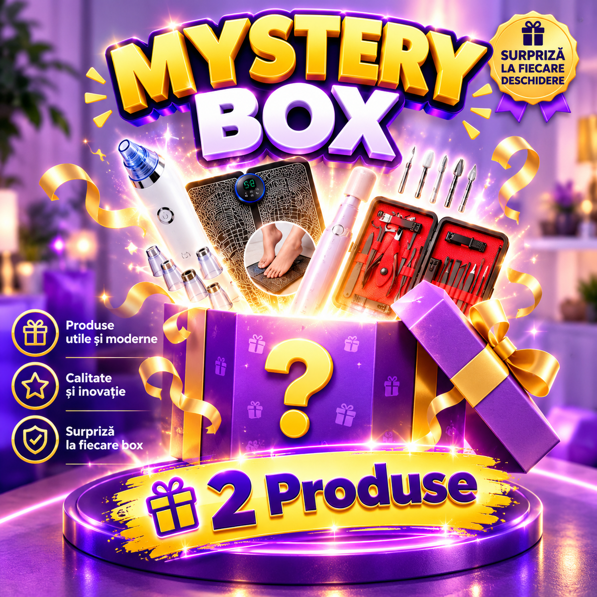 ✨ Duo-ul Perfect al Răsfățului: Mystery Box-ul cu 2 super-produse ce îți aduc Salonul Profesional de Beauty bezpośredno la tine acasă! HOZRO