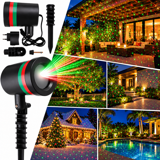 Proiector Laser de Exterior HOZRO, pentru Craciun – Sky Star, Spotlight, Showers – Iluminare pentru Gradina, Curte, Peluza, DJ, Discoteca si Decoruri Festive HOZRO