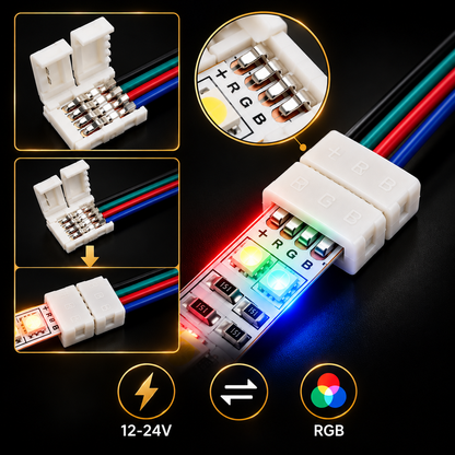 Conector pentru benzi LED, 10mm, RGB, 12V/24V, 16cm, Cn 09, Multicolor - Set 10 bucăți BESTSELLS