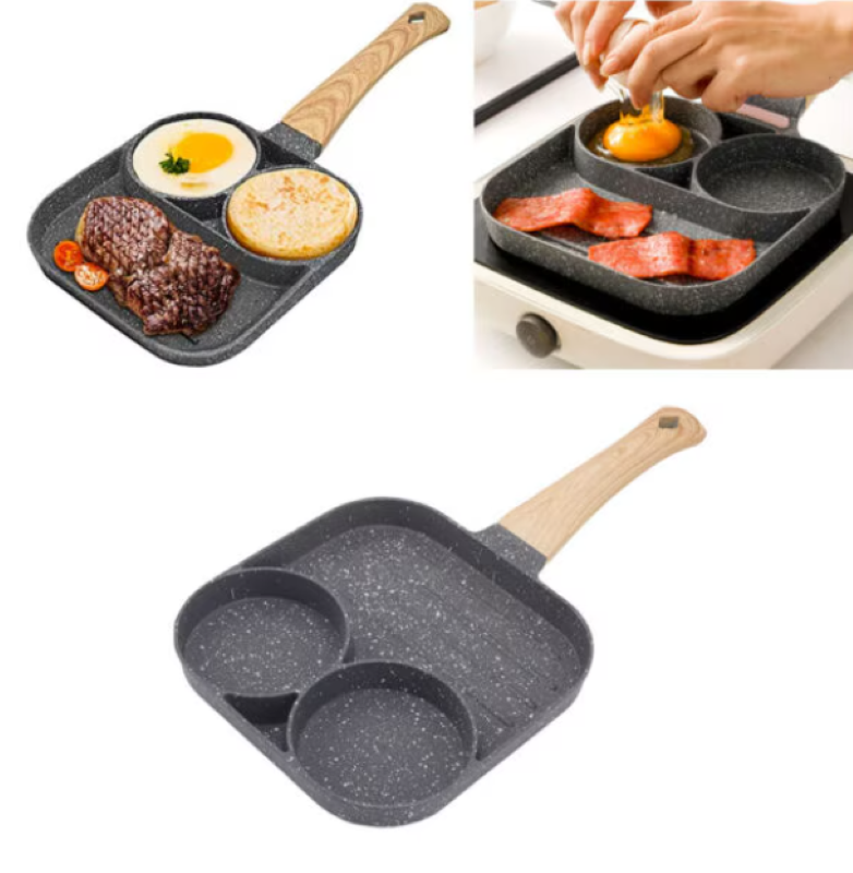 Tigaie Anti-Aderentă HOZRO, cu 2 Compartimente și Mânere din Lemn – Gătește Cu Ușurință și Fără Griji! 🍳✨
