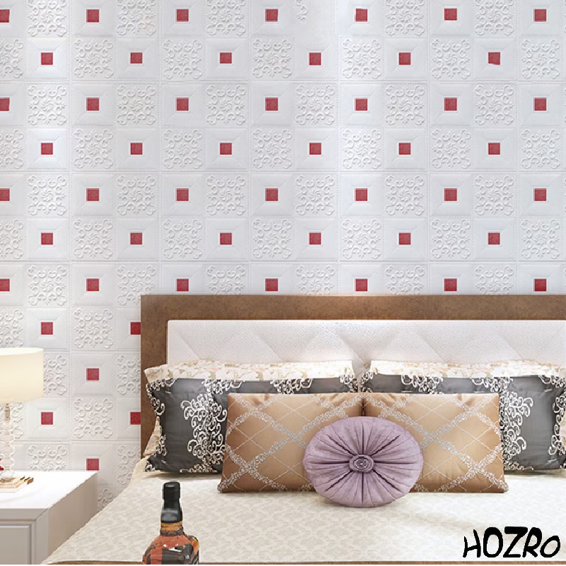 Tapet 3D autoadeziv, Model pentru Tavan/Perete, design modern, foarte usor de montat, Alb/Rosu HOZRO