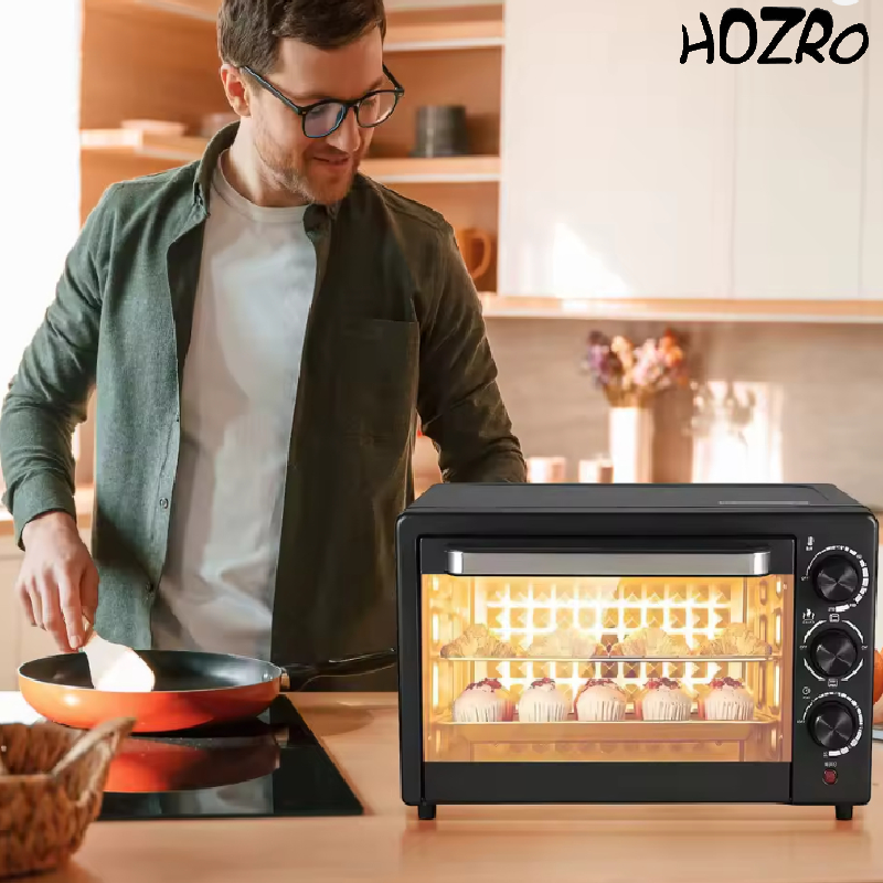 Cuptor Electric Mini HOZRO, Multifuncțional pentru Pizza, Clătite, Patiserie, Fripturi, Prăjituri, Pâine și Toast – Perfect pentru Gătit Acasă, Copt, Prăjit și Grătar, 220V HOZRO
