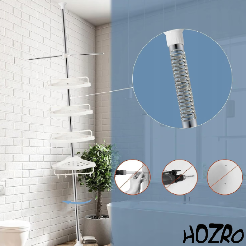 Colțar Baie HOZRO, Telescopic 2.6 m – Suport Practic pentru Perdea Duș, Ușor de Montat și Ajustabil HOZRO