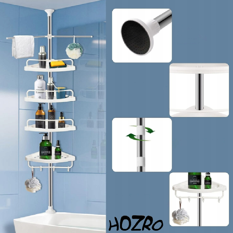 Colțar Baie HOZRO, Telescopic 2.6 m – Suport Practic pentru Perdea Duș, Ușor de Montat și Ajustabil HOZRO