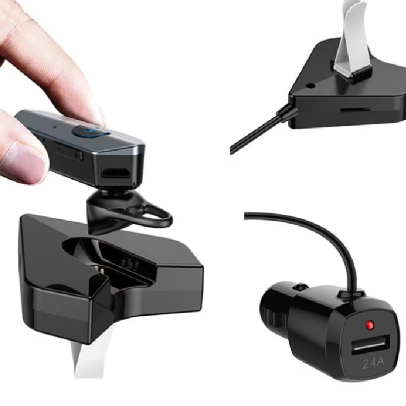 Casca handsfree HOZRO, cu microfon MP3- player, set Car Kit cu dock de incarcare auto, negru HOZRO